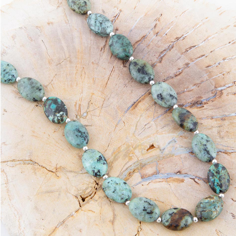 Barse Green African Turquoise Slip On Sterling Silver Necklace