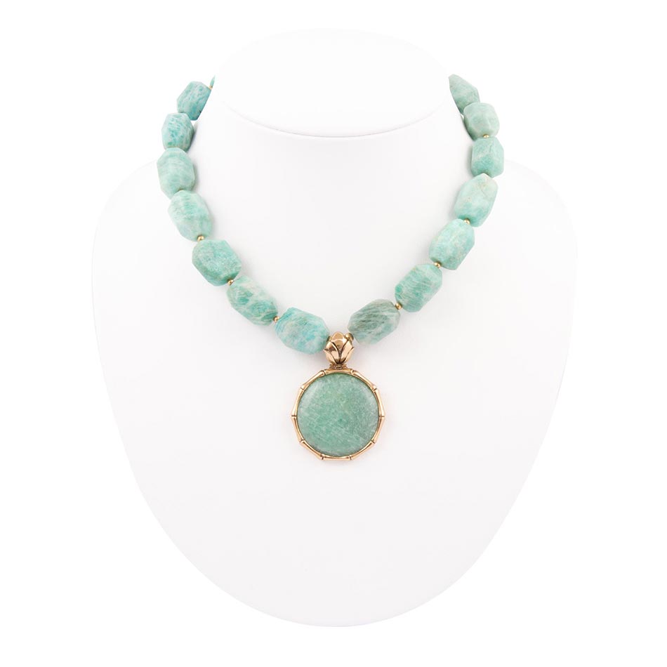 Barse Green Amazonite Golden Lotus Pendant Necklace