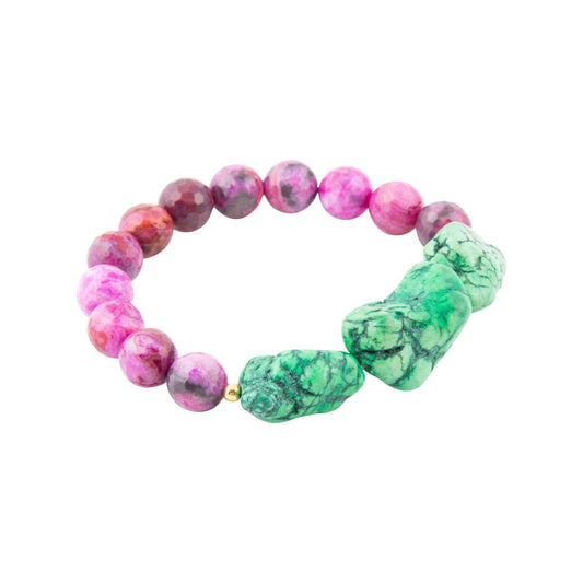 Pink Lace Agate Lime Golden Stretch Bracelet