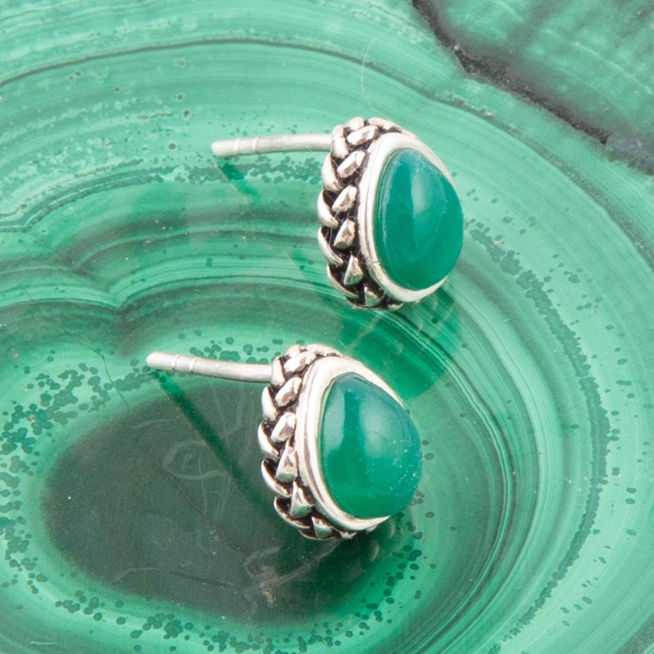 Barse Green Onyx Teardrop Post Earrings