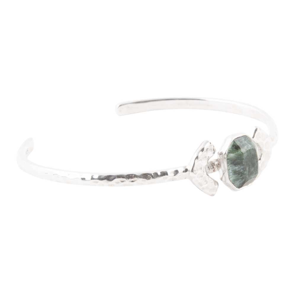 Barse Hammered Green Seraphinite and Sterling Silver Cuff Bracelet