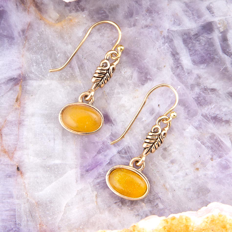 Barse Harmony Orange Quartz Golden Drop Earrings