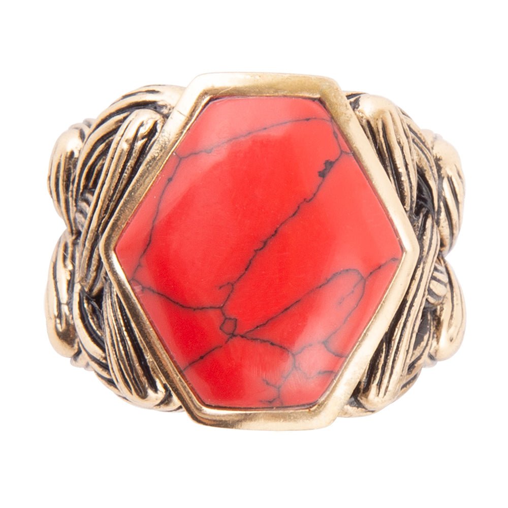 Barse Hexagon Red Howlite Ring