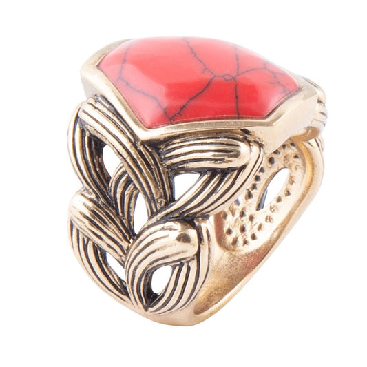 Barse Hexagon Red Howlite Ring