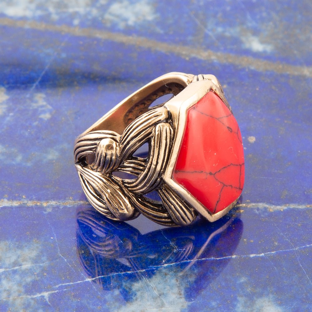 Barse Hexagon Red Howlite Ring