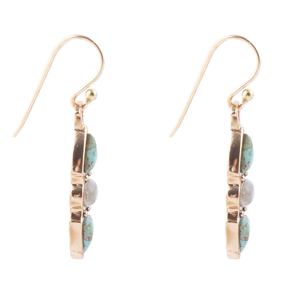 Barse Blue Turquoise and Grey Labradorite Golden Drop Earrings