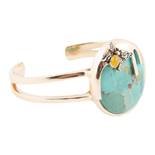 Barse Honey Bee Blue Turquoise Golden Cuff Bracelet