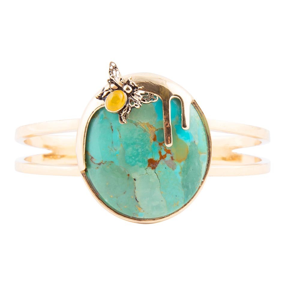 Barse Honey Bee Blue Turquoise Golden Cuff Bracelet