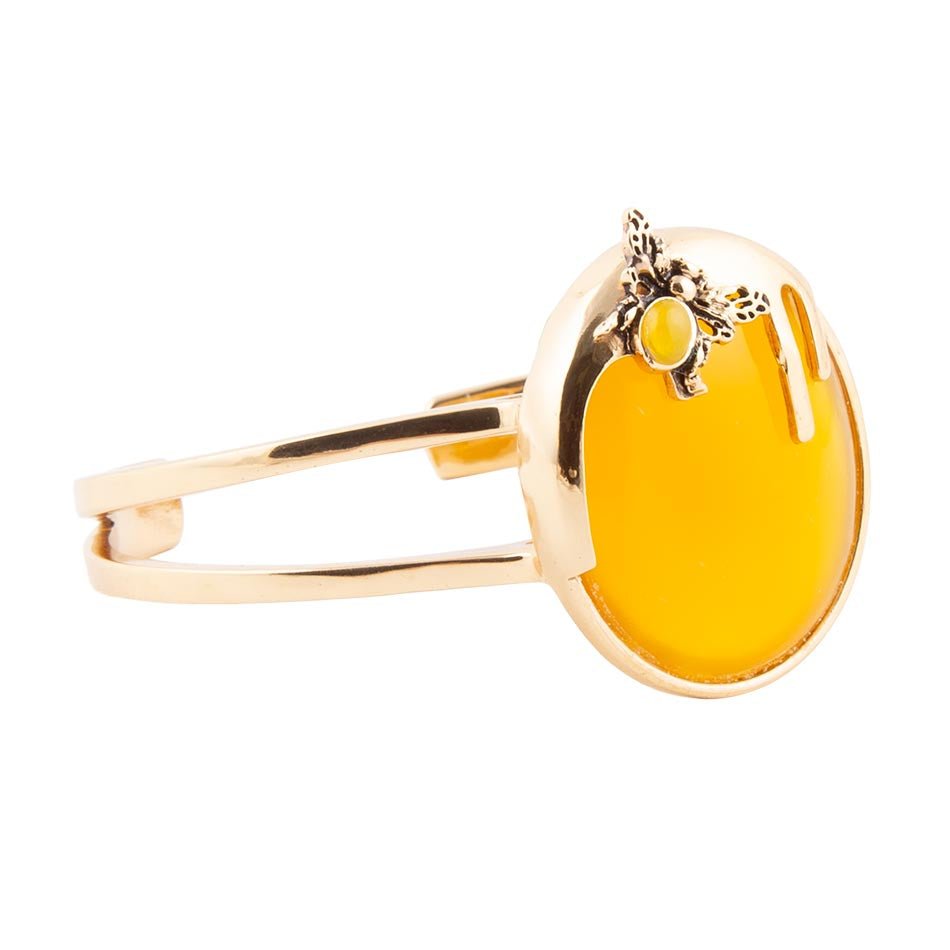 Barse Honey Bee Yellow Agate Golden Cuff Bracelet