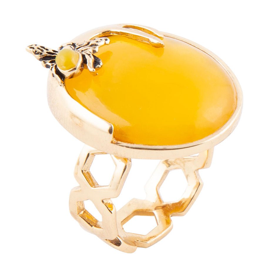 Barse Honey Bee Yellow Agate Golden Ring