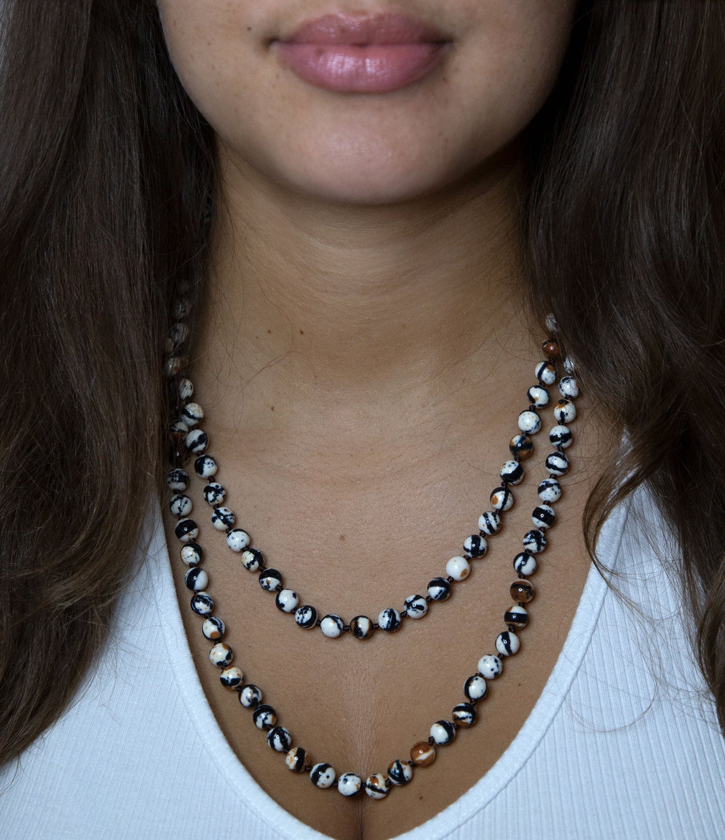 Barse Immeasurable Jasper Black and White Wrap Necklace