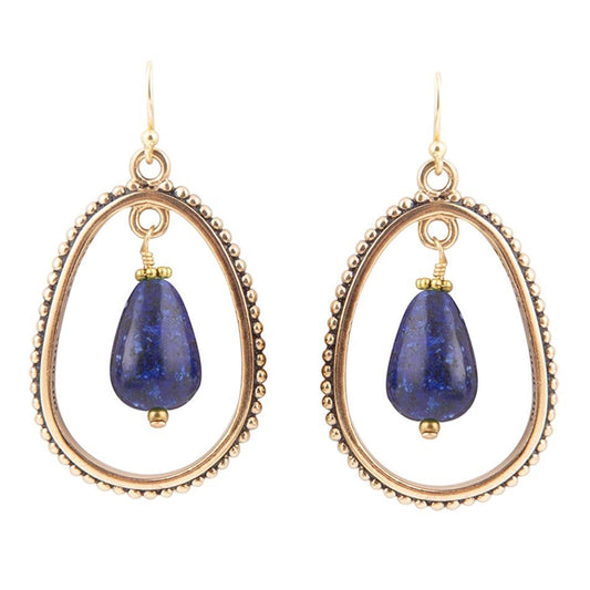 Barse Inline Blue Lapis Drop Golden Earrings