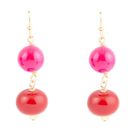 Barse Jade Pink Fuchsia Sunset Red Golden Drop Earrings