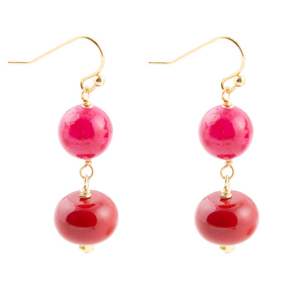 Barse Jade Pink Fuchsia Sunset Red Golden Drop Earrings
