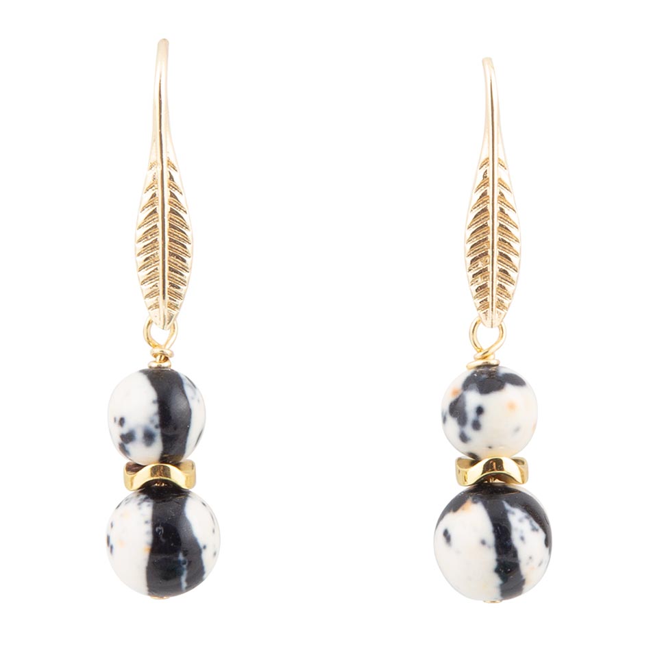 Barse Agate Black and White Neutrals Golden Drop Earrings