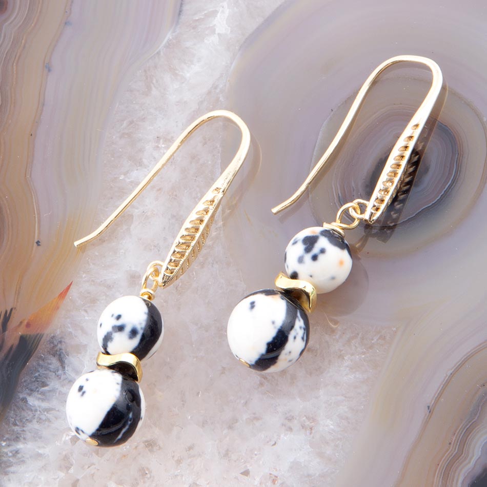 Barse Agate Black and White Neutrals Golden Drop Earrings