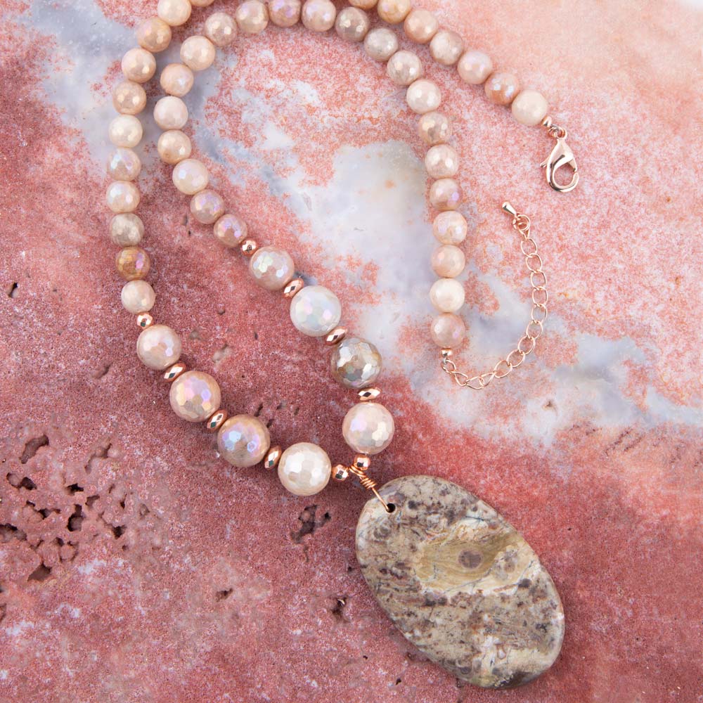 Barse Jasper Slab in Pink Necklace