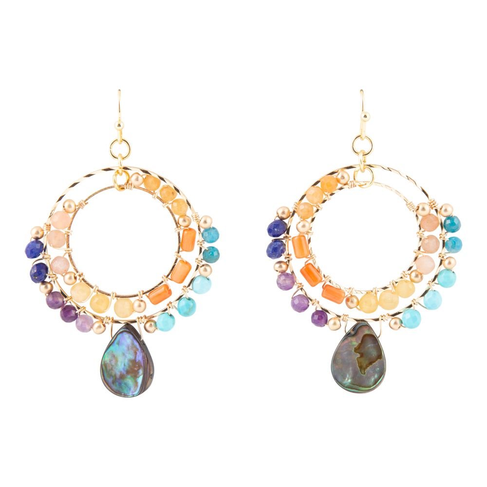 Barse Kaleidoscope Multistone Golden Chandelier Earrings