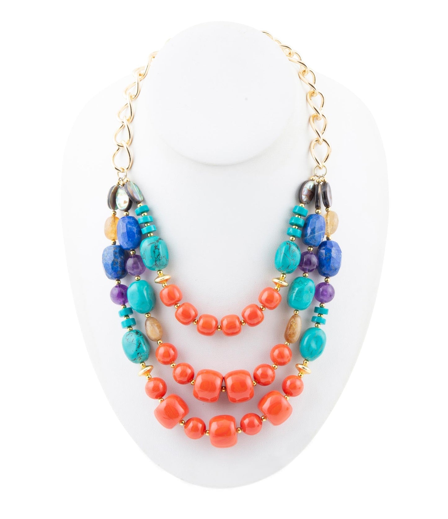 Barse Kaleidoscope Multistone Statement Golden Necklace