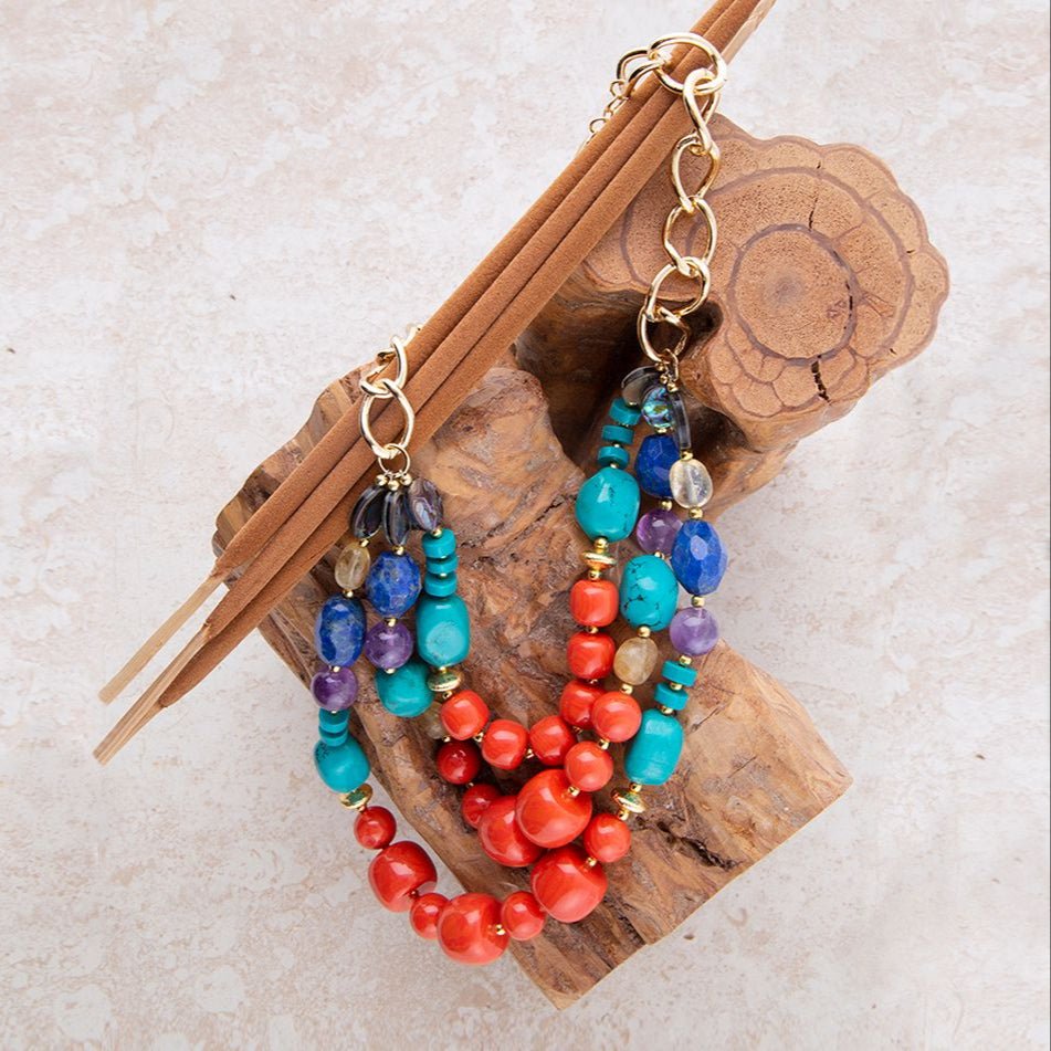 Barse Kaleidoscope Multistone Statement Golden Necklace