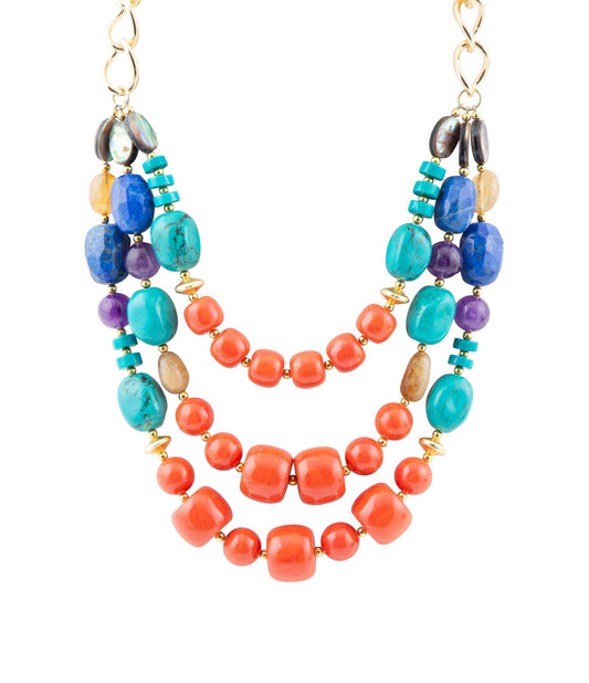 Barse Kaleidoscope Multistone Statement Golden Necklace