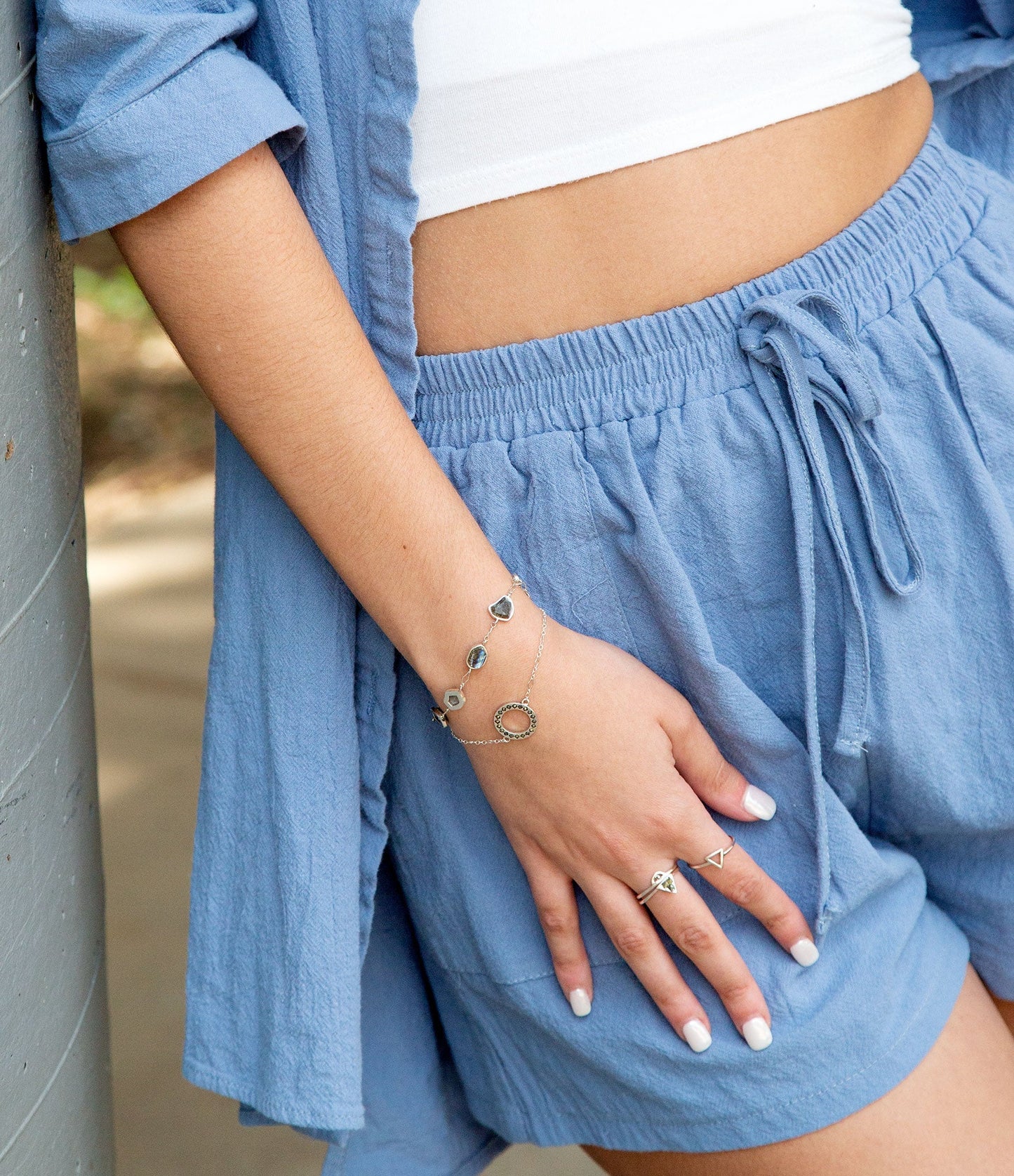 Barse Labradorite and Sterling Silver Line Bracelet