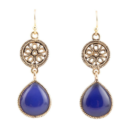 Barse Lace Blue Agate Drop Golden Earrings