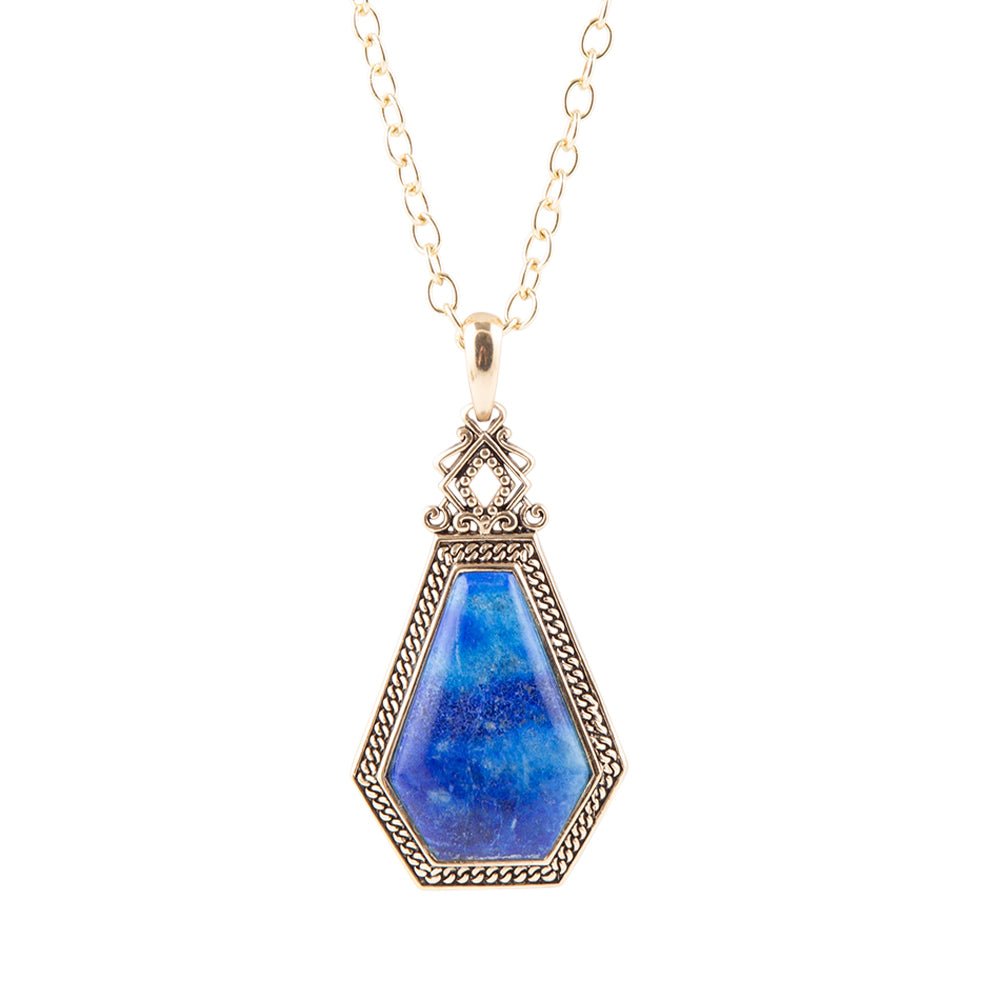 Barse Blue Lapis Golden Elongated Pendant Necklace