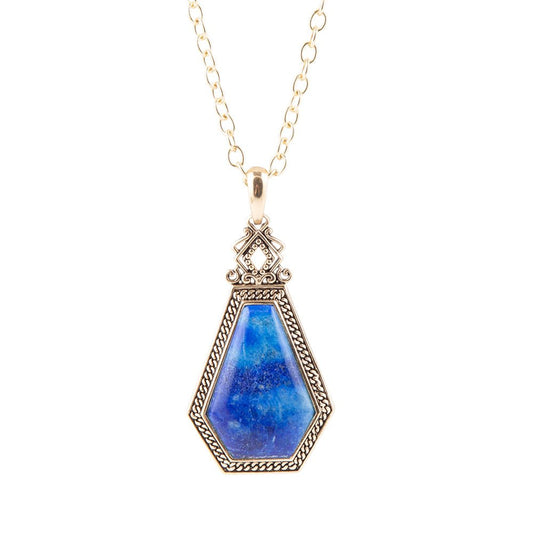 Barse Blue Lapis Golden Elongated Pendant Necklace
