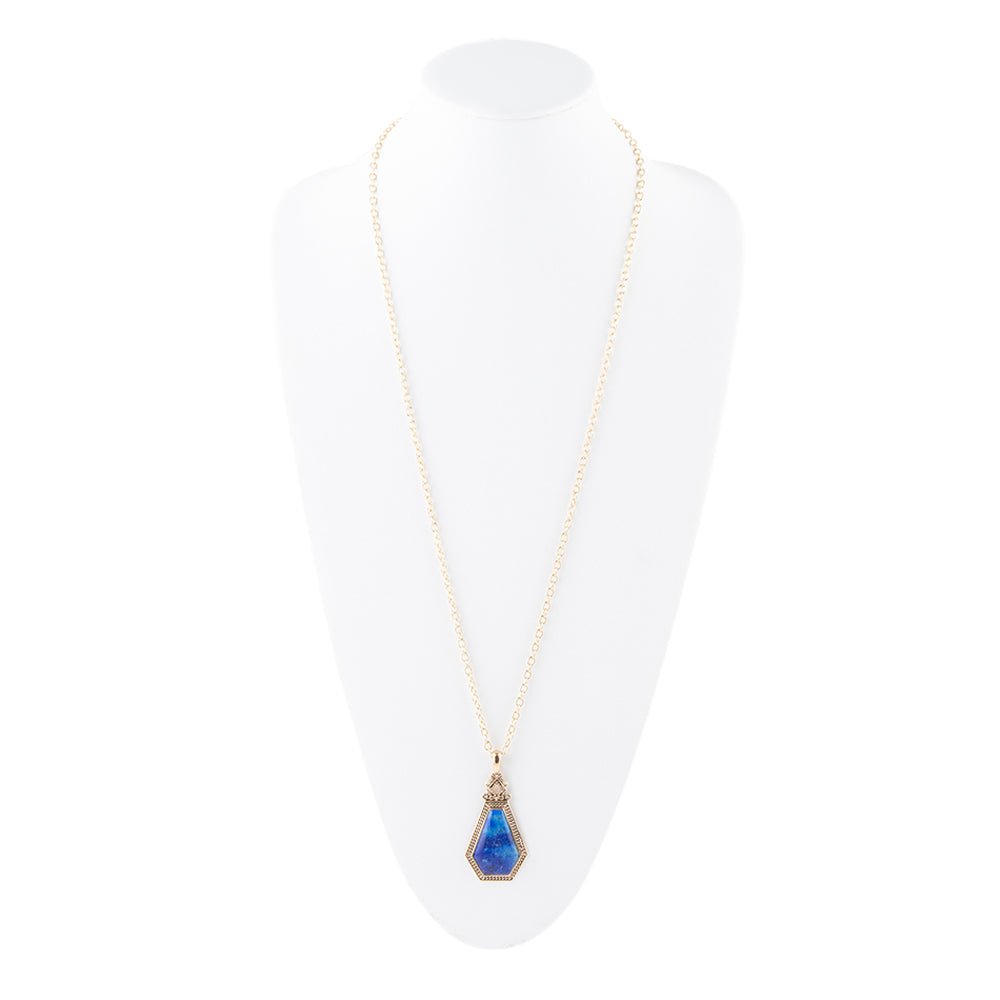 Barse Blue Lapis Golden Elongated Pendant Necklace
