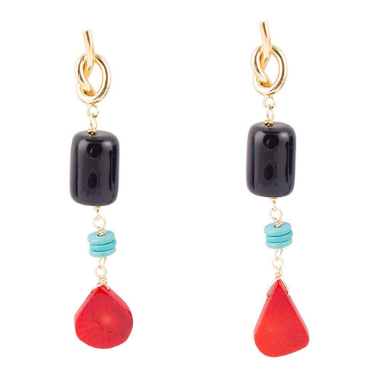 Barse Lapis and Coral Post Drop Earrings