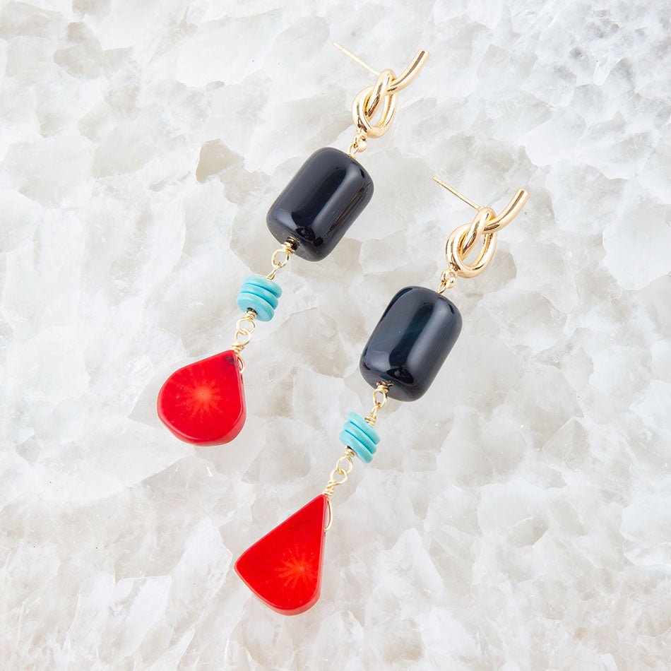 Barse Lapis and Coral Post Drop Earrings