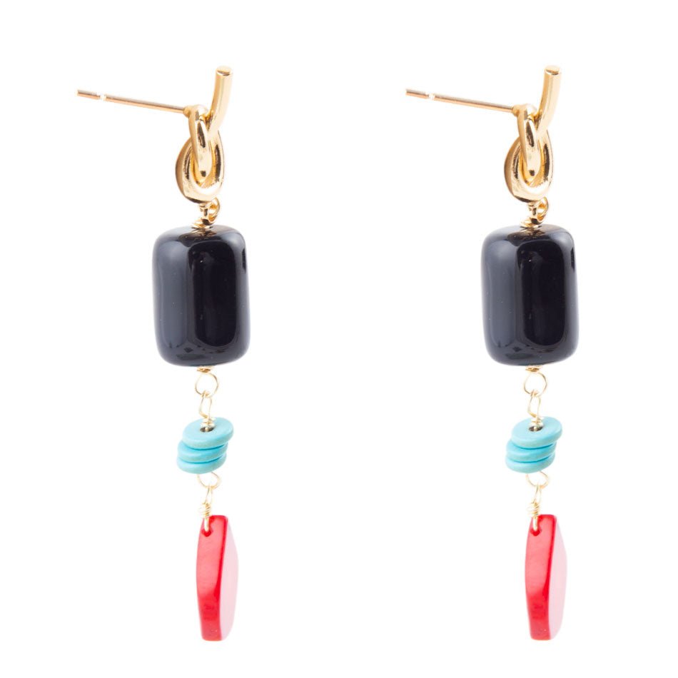 Barse Lapis and Coral Post Drop Earrings