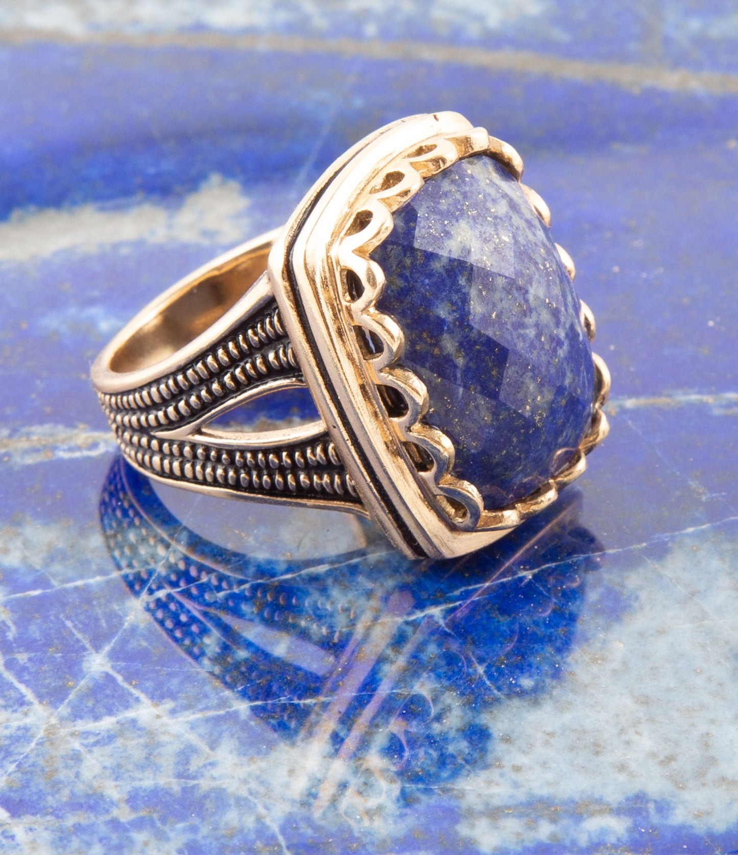 Barse Blue Lapis Golden Cocktail Ring