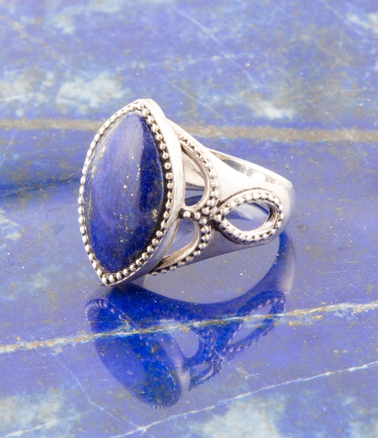 Barse Blue Lapis and Sterling Silver Marquis Ring