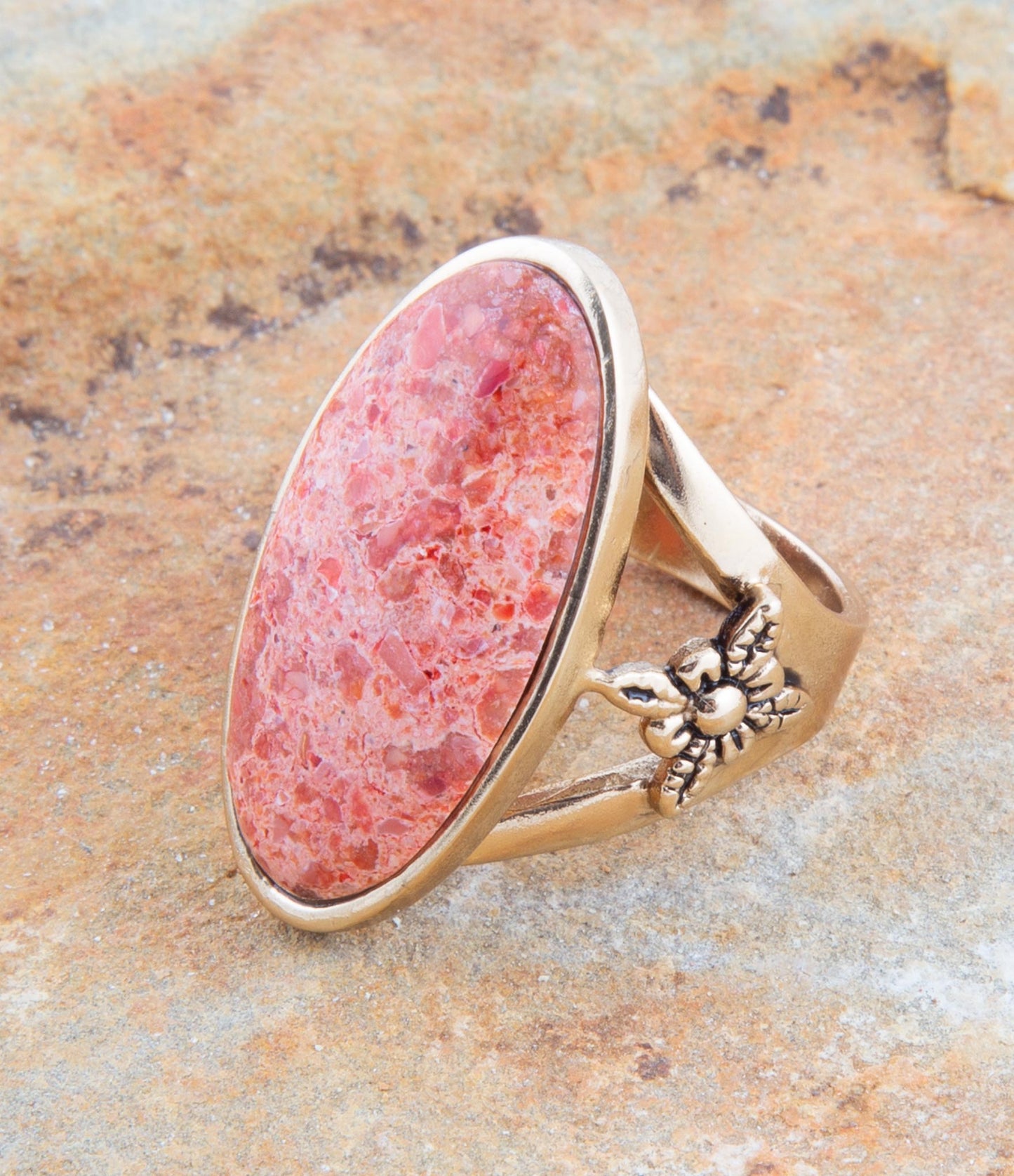 Lucent Orange Coral Golden Ring
