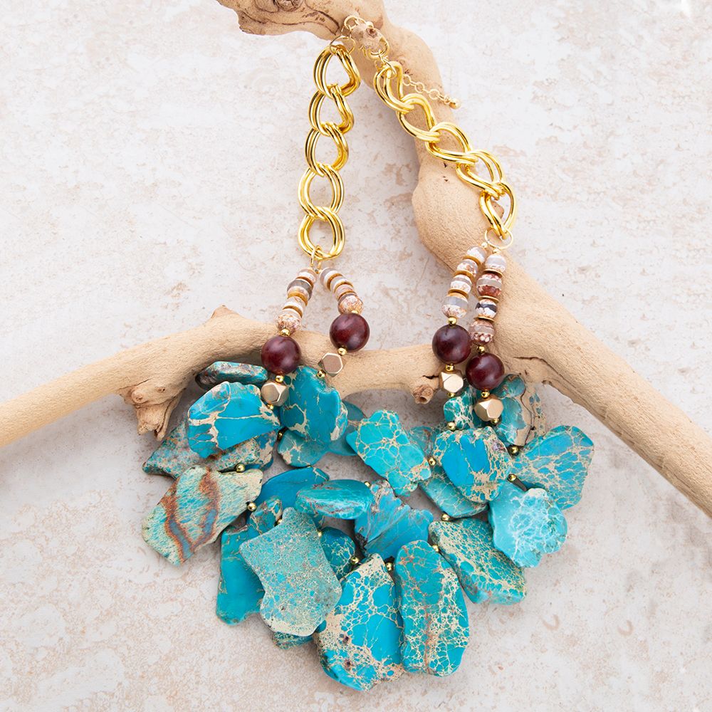 Lucia Blue Jasper and Fire Agate Golden Strand Necklace