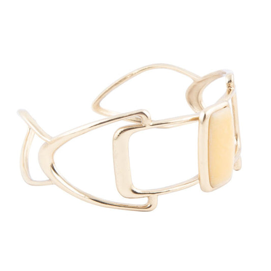 Barse Luster Yellow Agate and Golden Cuff Bracelet