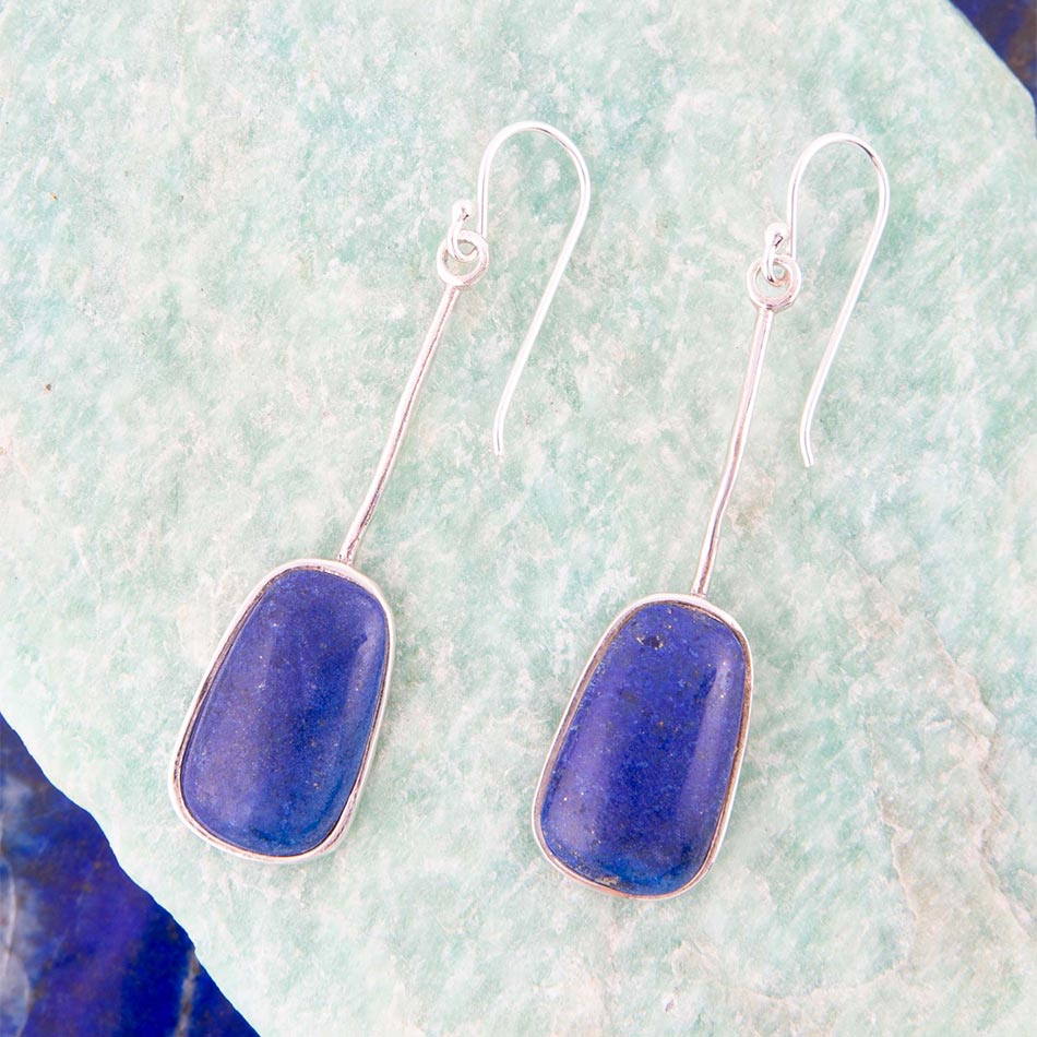 Barse Madeleine Blue Lapis and Sterling Silver Drop Earrings