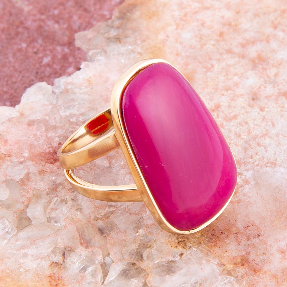 Barse Madeleine Pink Agate Golden Ring