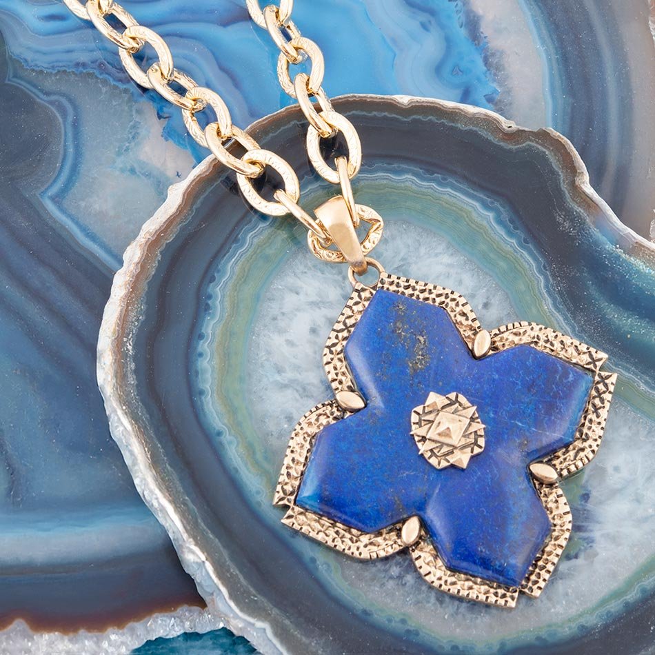 Barse Maltese Cross Blue Lapis Golden Chain Pendant Necklace
