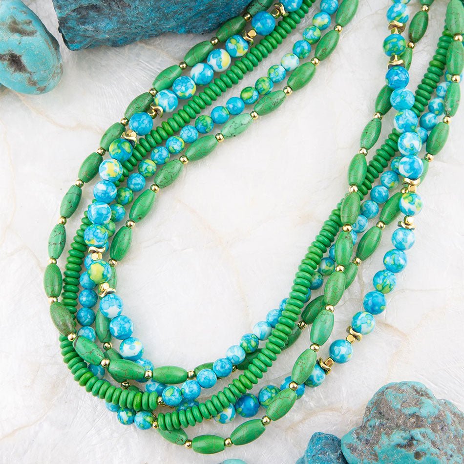 Margarita Mixed Lime Green and Blue Toursade Necklace