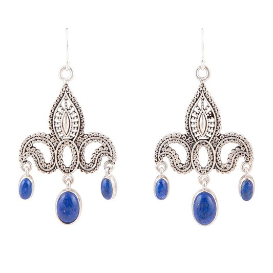 Barse Mehendi Blue Lapis and Sterling Silver Chandelier Earrings
