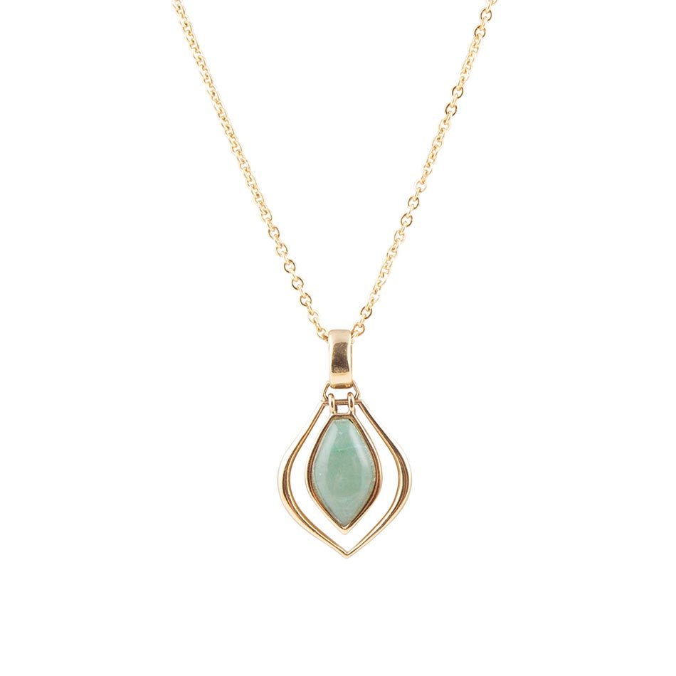 Barse Melita Green Aventurine Golden Pendant Necklace