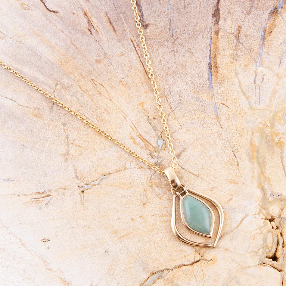 Barse Melita Green Aventurine Golden Pendant Necklace