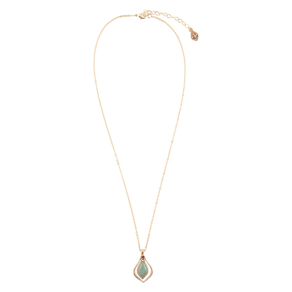 Barse Melita Green Aventurine Golden Pendant Necklace