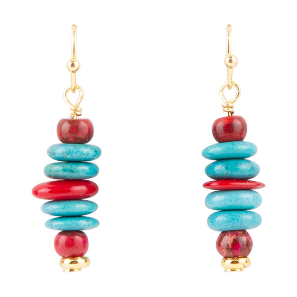 Barse Mija Turquoise and Magenta Stack Earrings