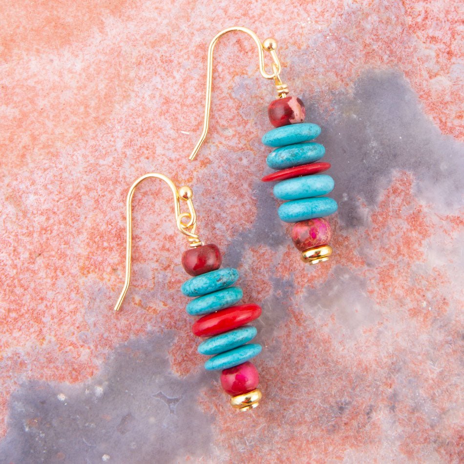 Barse Mija Turquoise and Magenta Stack Earrings