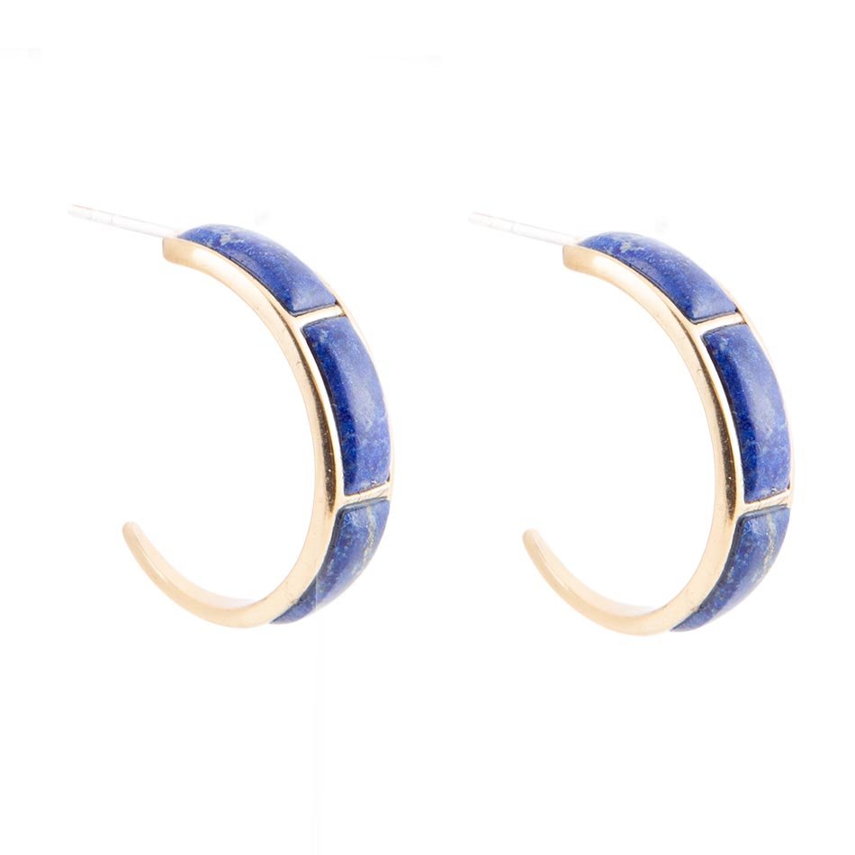 Barse Mila Blue Lapis Hoop Golden Earrings