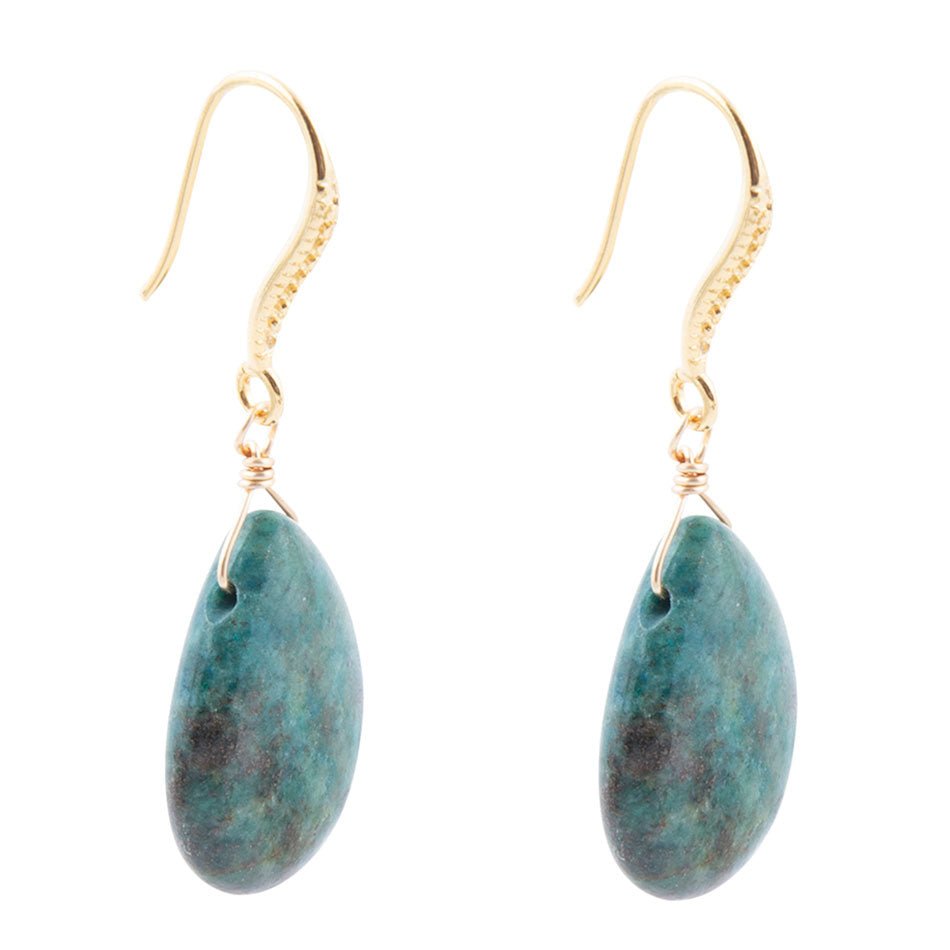 Barse Mix of Blue and Green Chrysocolla Golden Drop Earrings